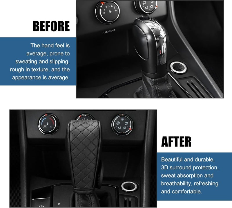 Qurbuns Car Gear Shift Cover, Leather Breathable Gear Shift Knob Cover, Anti-Slip Waterproof Shifter Cover for Shift Lever Protection, Decor Accessories Shifter Stick Protector for Cars (Black) - Image 5